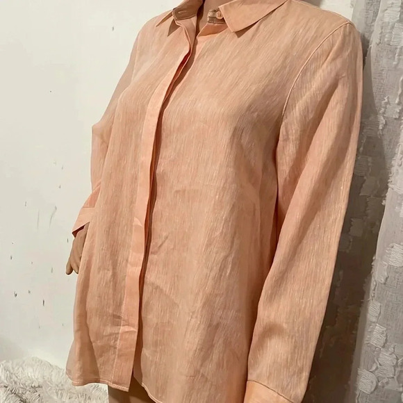 Lafayette 148 New York Peach Button-Up Blouse - Picture 7 of 16